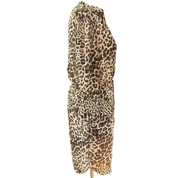 Vince Camuto Sheath Dress Women Size 6 Brown Animal Print Tie Waist Button Front - Picture 3 of 6